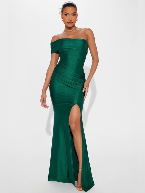 Fashion Nova Dresses & Skirts - Fashion Nova Off-Shoulder Hunter Green Evening Gown NWT